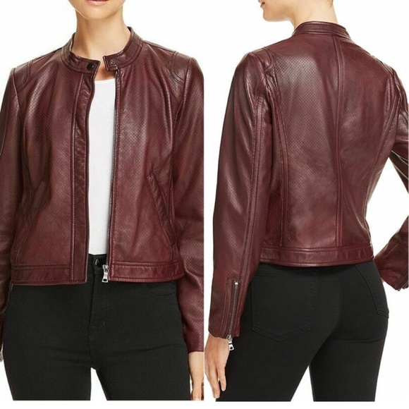 Rebecca Taylor Bordeaux Perforated Leather Coat - Picture 2 of 11